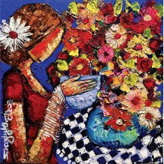 Shazly Khan, My Favourite Breakfast Tea And Flowers, 18 x 18 Inch, Acrylic on Canvas, Figurative Paintings, AC-SZK-113